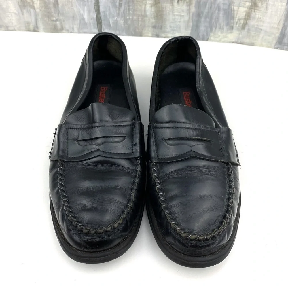 Y2K Vintage Buster Brown Black Leather Penny Loafers Slip On Casual Dress Shoe 3